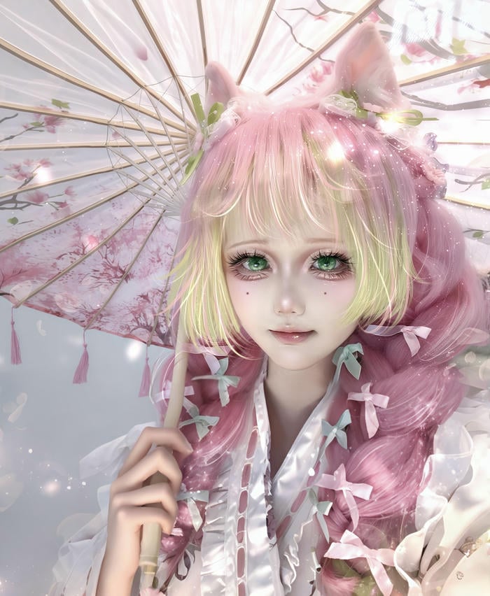 hình cosplay Mitsuri nền hoa anh đào