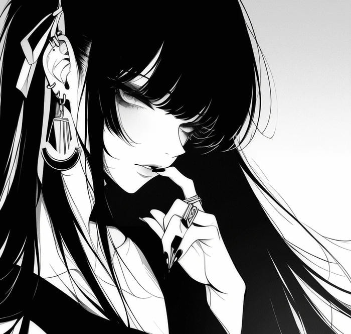 khí chất trầm ảnh anime nữ trắng đen