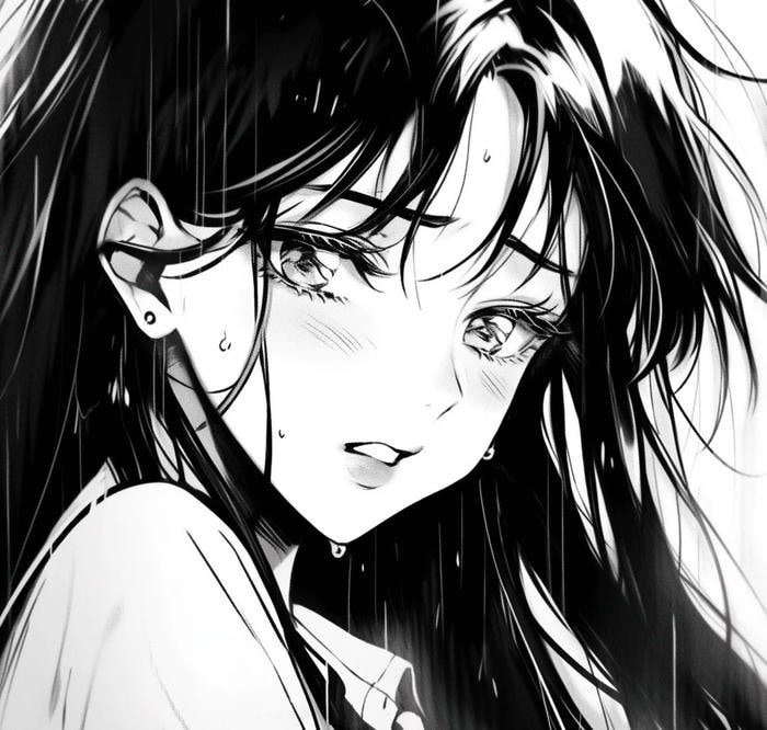 khung hình tối giản ảnh anime nữ trắng đen