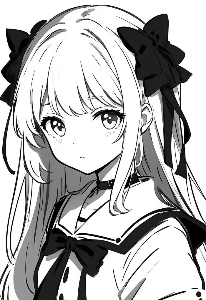 tạo hình thanh thoát ảnh anime nữ trắng đen