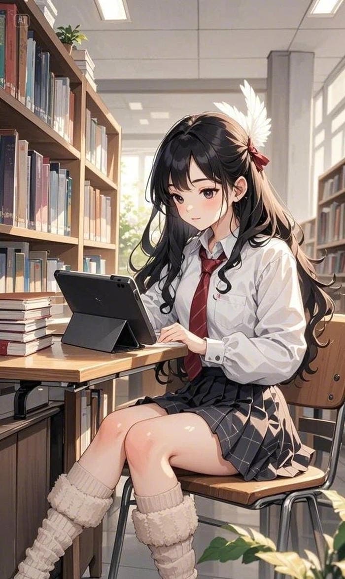 vẻ năng động rõ nét ảnh anime nữ học sinh