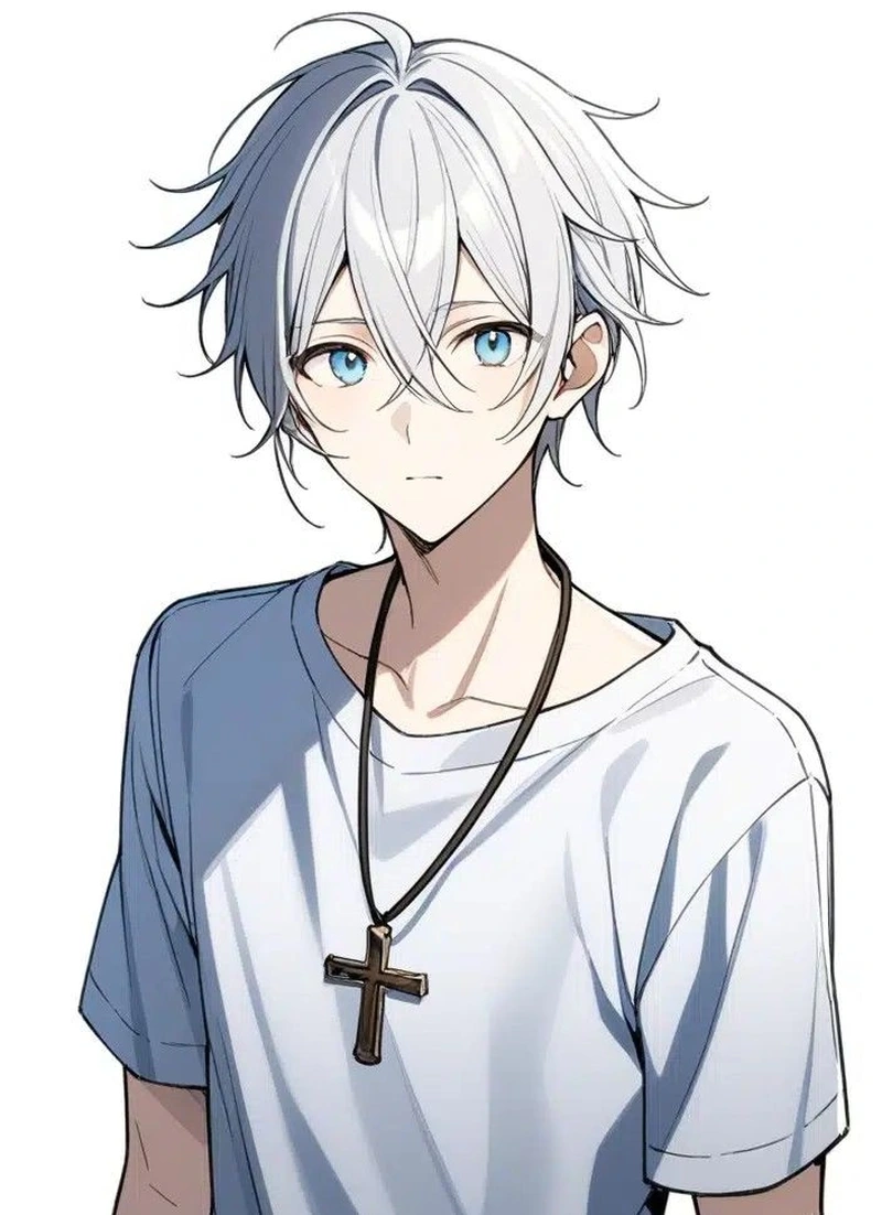 Ảnh anime nam tóc trắng với ánh nhìn băng lãnh cuốn hút