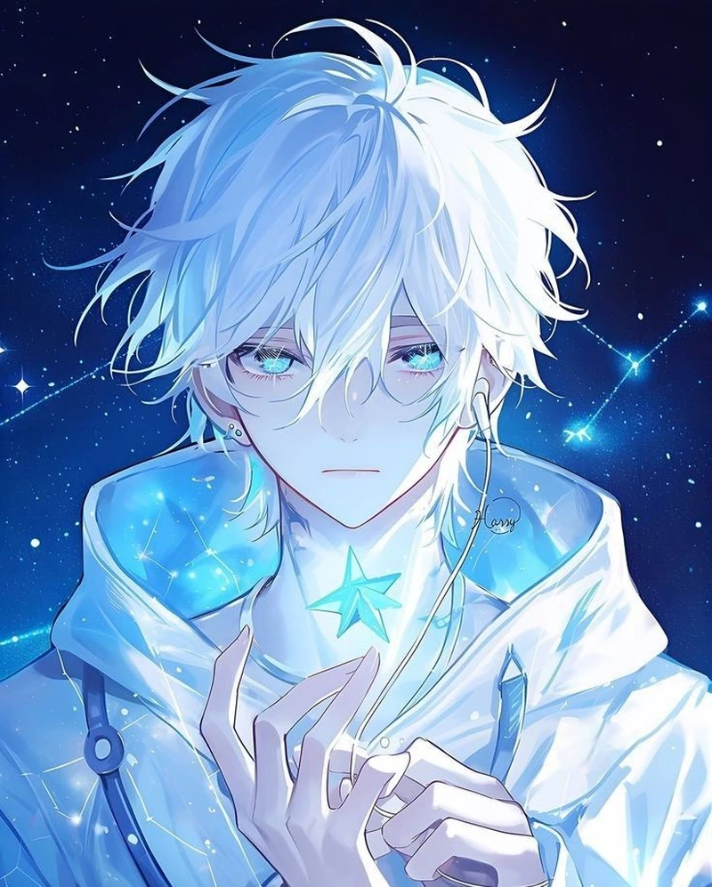 Ảnh anime nam tóc trắng với tạo hình mạnh mẽ ấn tượng