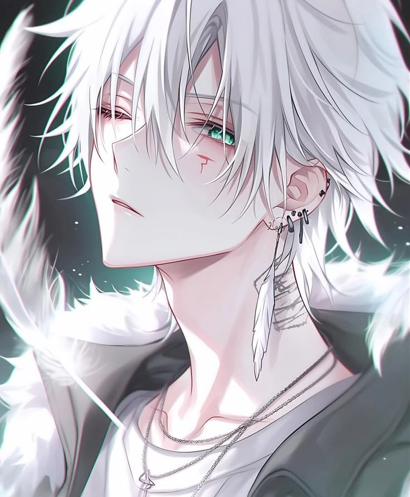 Anime nam tóc trắng ngầu toát lên thần thái mạnh mẽ bí ẩn