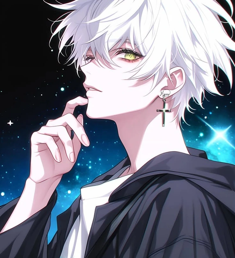 Hình ảnh anime nam tóc trắng phong cách chiến binh đỉnh cao