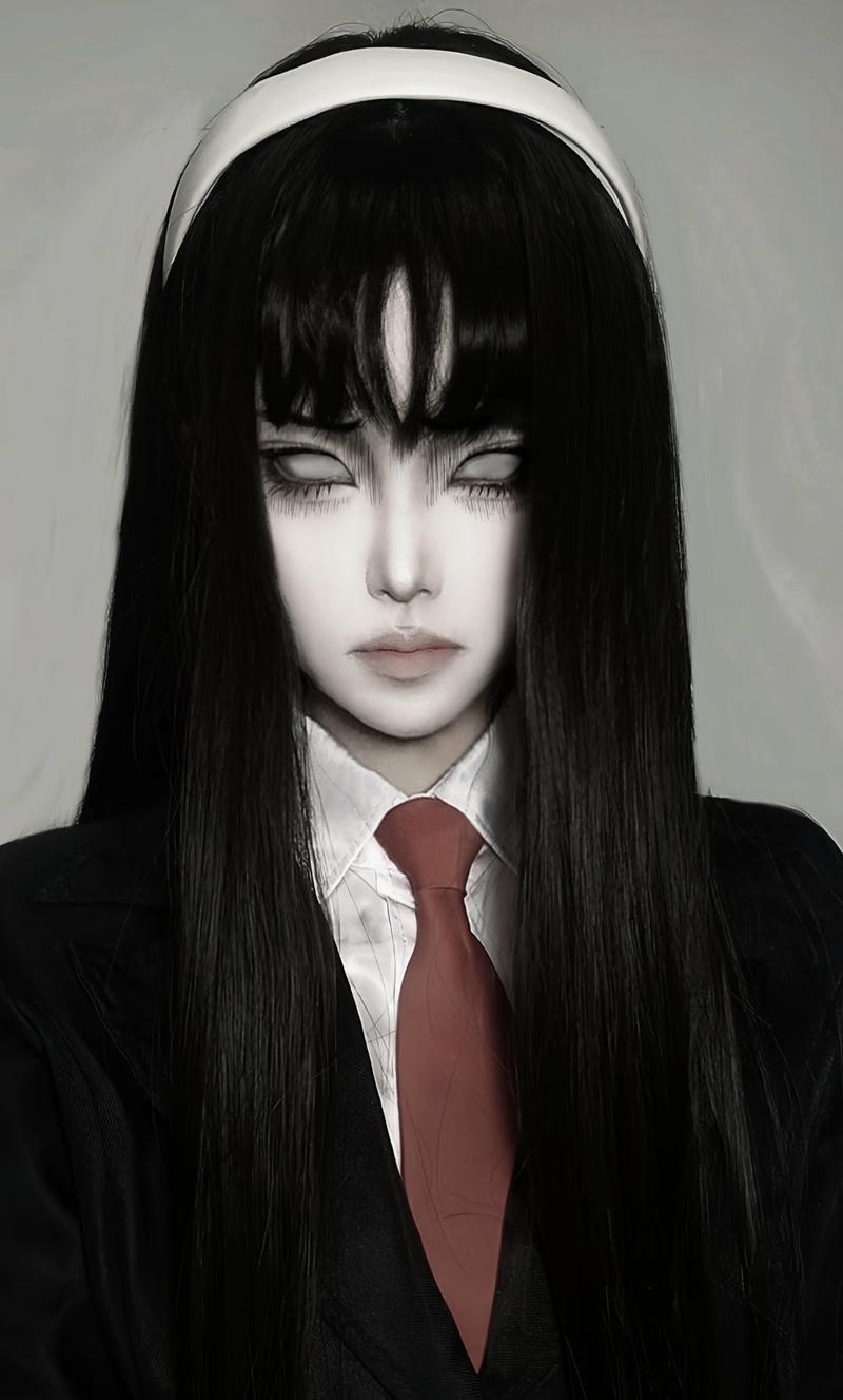 Mái tóc đen dài che nửa khuôn mặt ma nữ đáng sợ