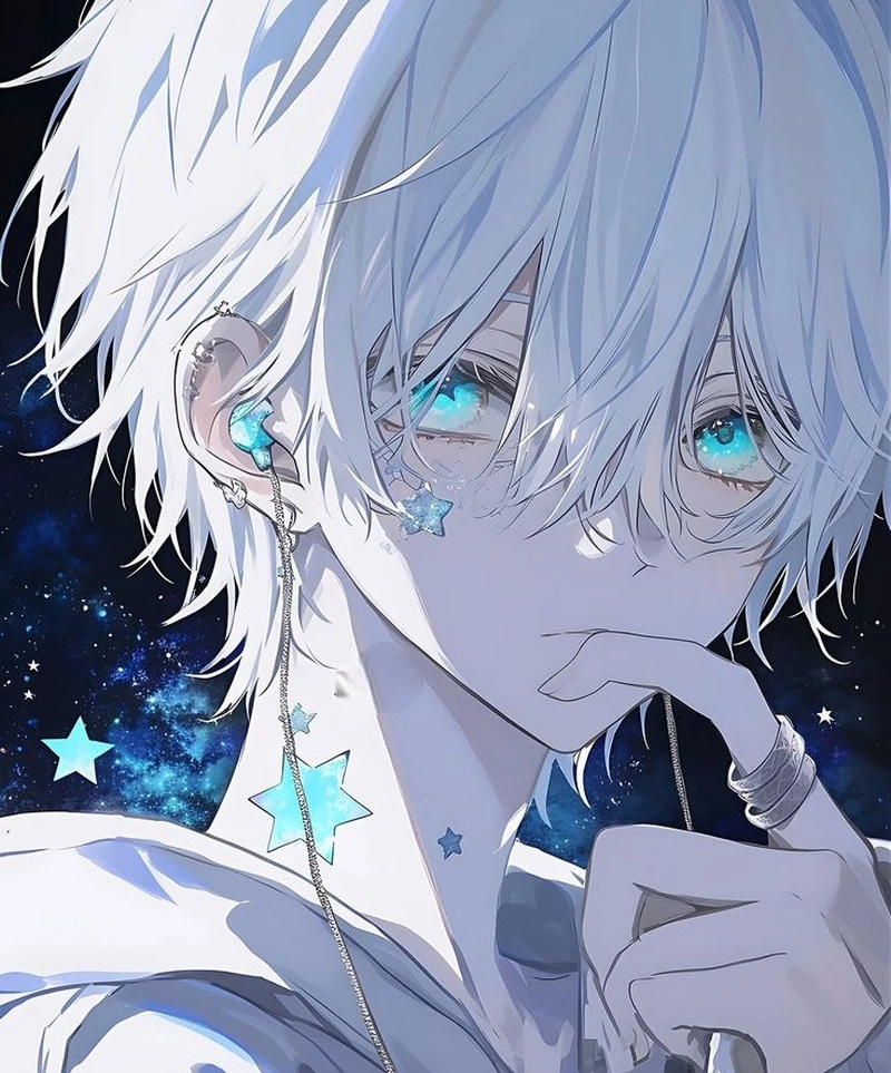 Nhân vật tóc trắng cute với ánh mắt tinh nghịch