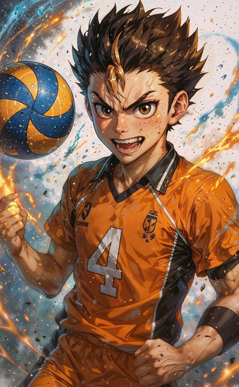 Ảnh anime bóng chuyền nam đập bóng cực cháy trên sân