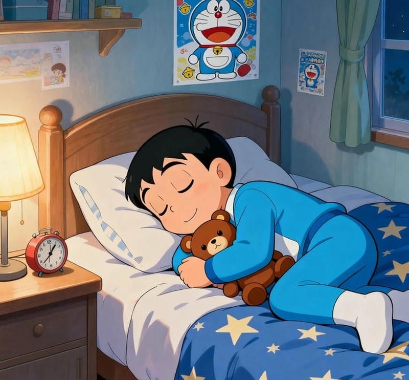 Biểu cảm vui vẻ đặc trưng trong hình ảnh Nobita cute