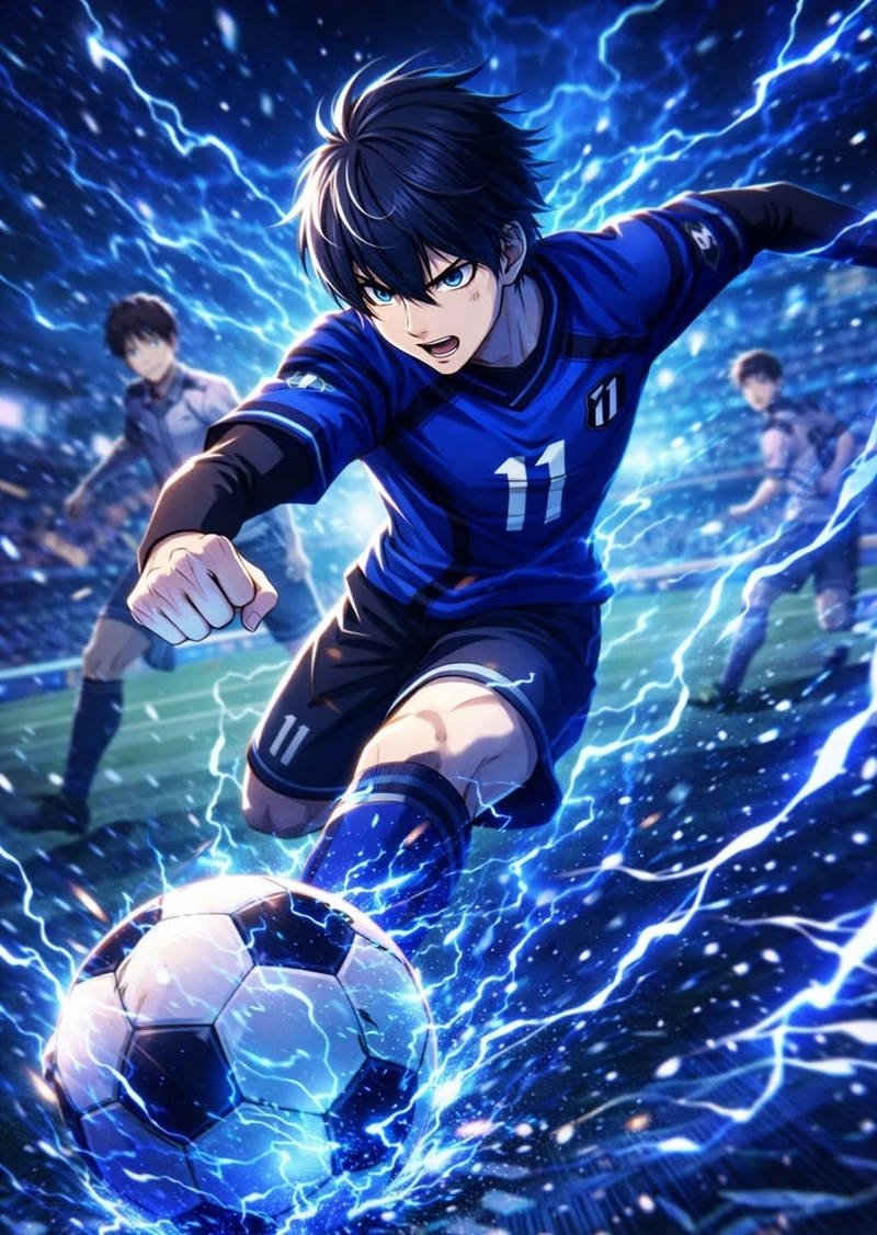 Cảnh ăn mừng bàn thắng trong anime thể thao sôi động
