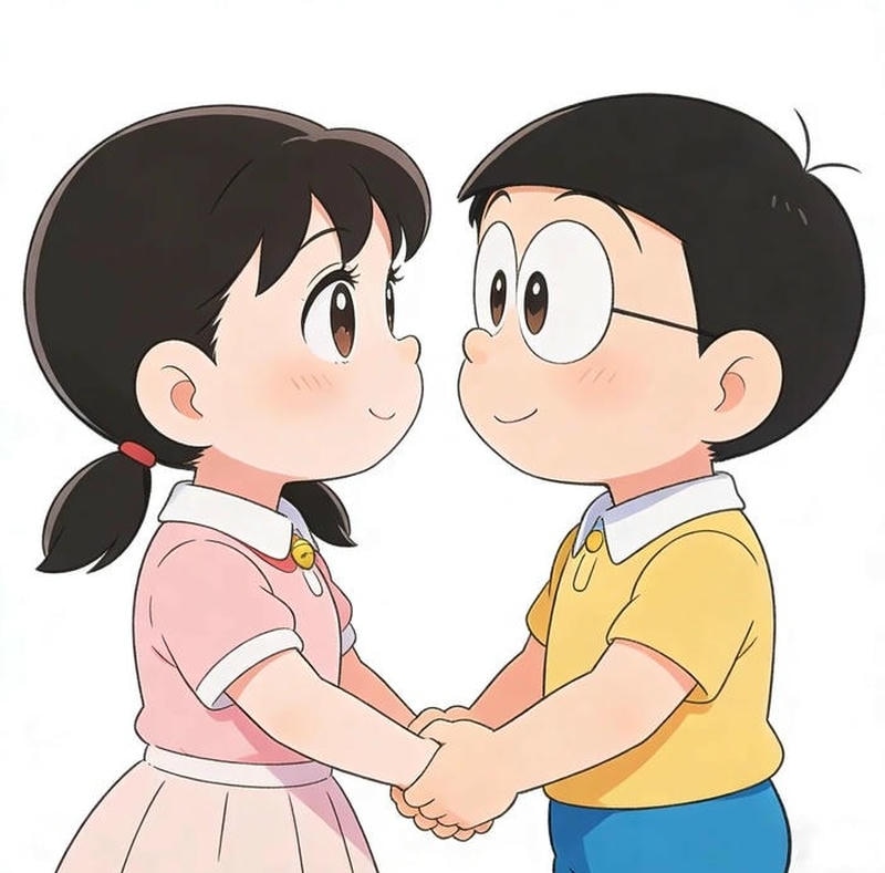 Cảnh chạy vui vẻ của cậu bé trong ảnh Nobita