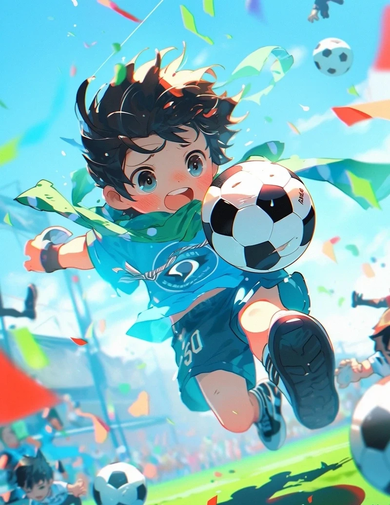 Cảnh thi đấu sôi động trên sân cỏ trong anime