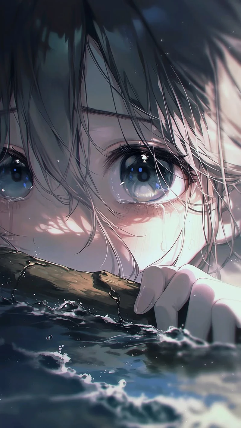 Chàng trai anime buồn khóc lặng lẽ giữa đêm tối