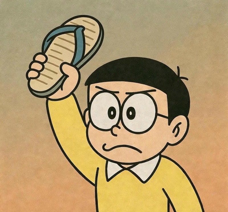 Góc ngồi một mình thể hiện cảm xúc Nobita buồn