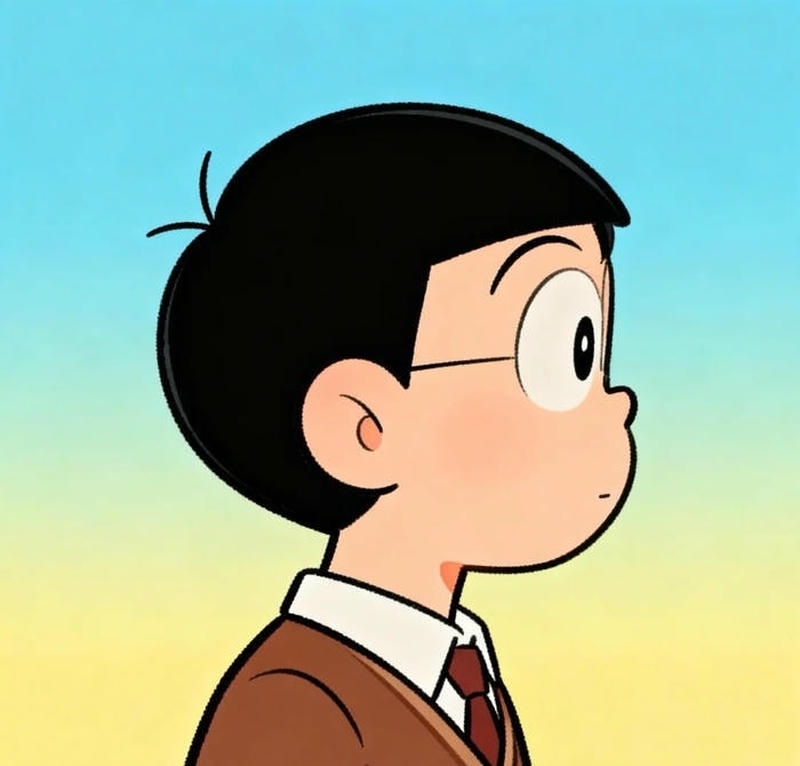 Gương mặt trầm lắng mang cảm xúc Nobita buồn