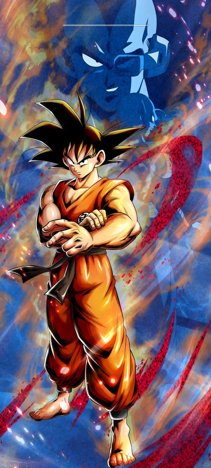 Hào quang rực cháy bao quanh Son Goku trong trận chiến anime