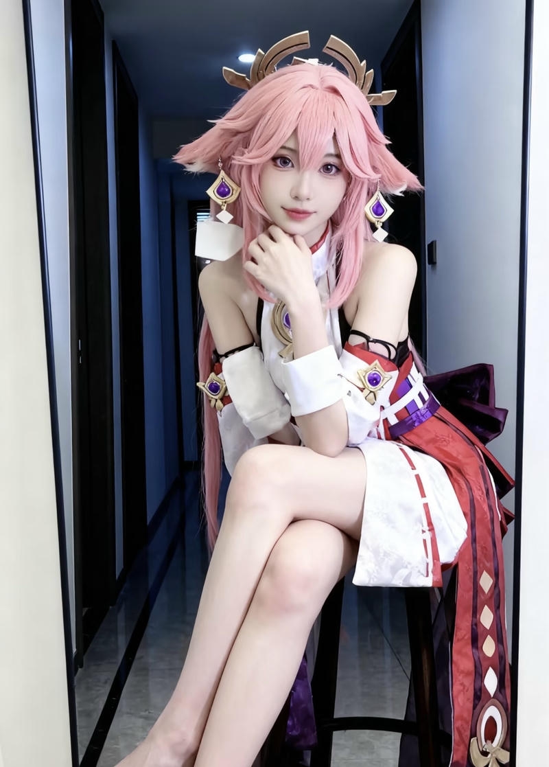Hình Yae Miko cosplay mang thần khí bí ẩn