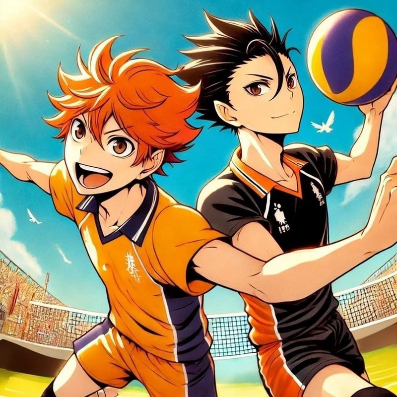 Hình ảnh anime bóng chuyền sân thi đấu rực rỡ ánh sáng