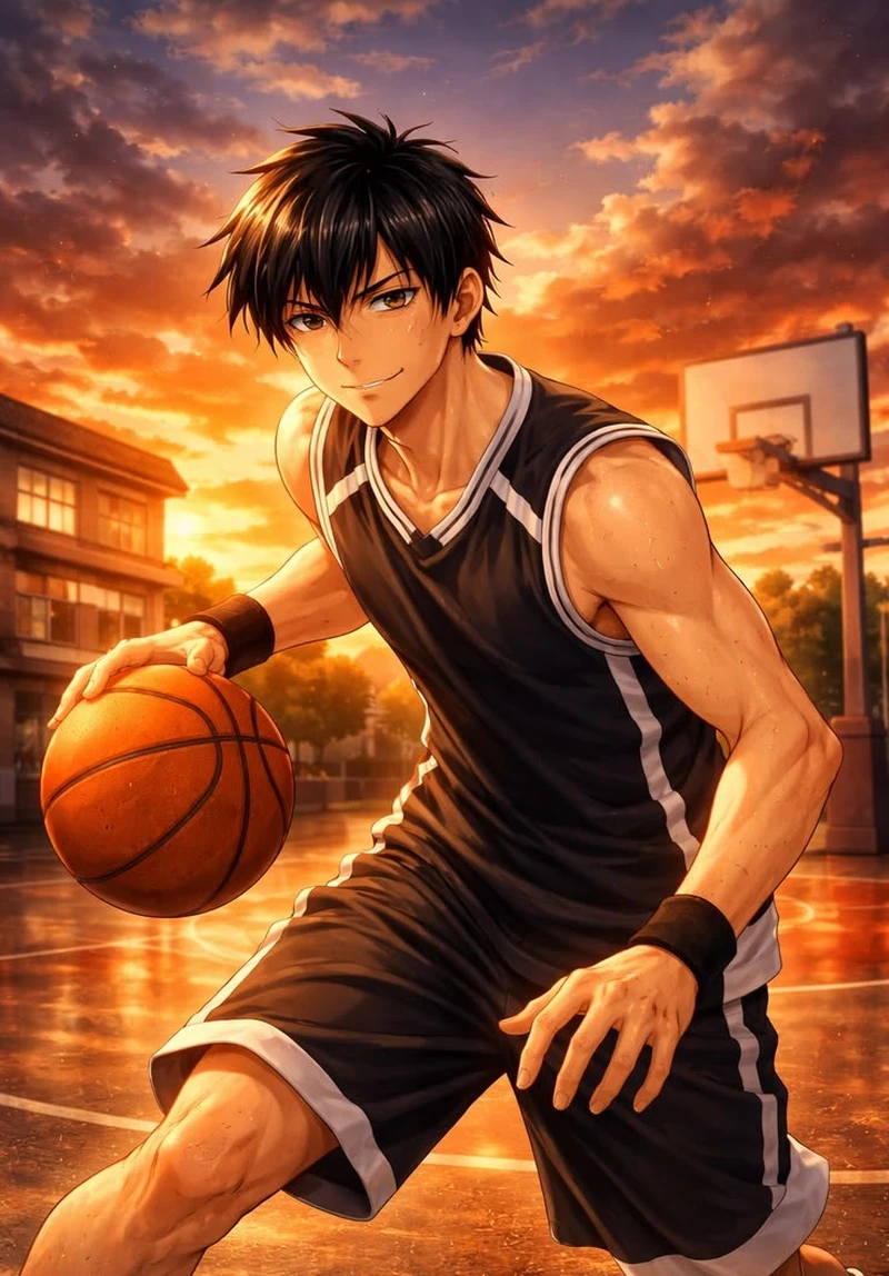 Hình ảnh anime bóng rổ với chuyển động nhanh cuốn hút