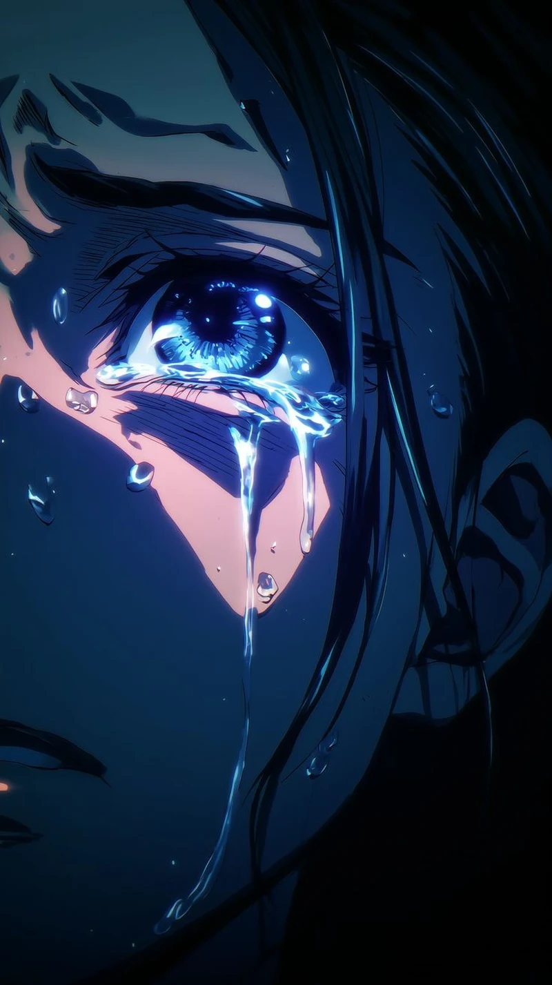 Hình ảnh anime khóc giữa không gian tối cô đơn