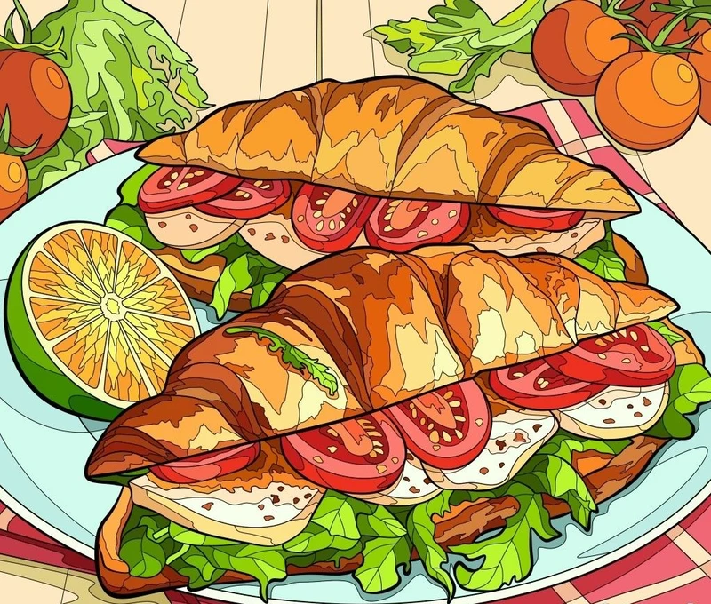 Hình ảnh đồ ăn anime với sushi tươi ngon đầy màu sắc