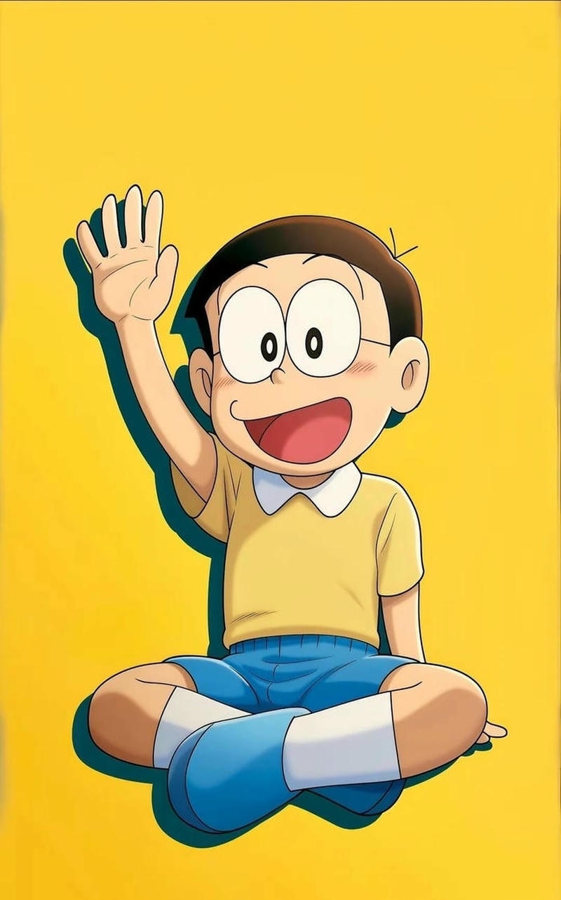 Hình nền Nobita chibi tông sáng hợp màn hình điện thoại