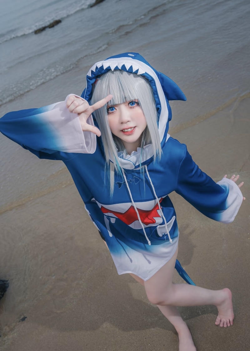 Hình nền gái xinh cosplay cá mập phong cách Gura