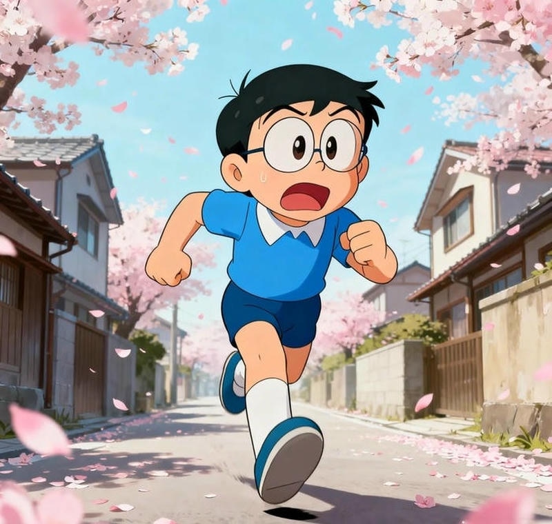 Khoảnh khắc chạy trên cánh đồng xanh ảnh Nobita