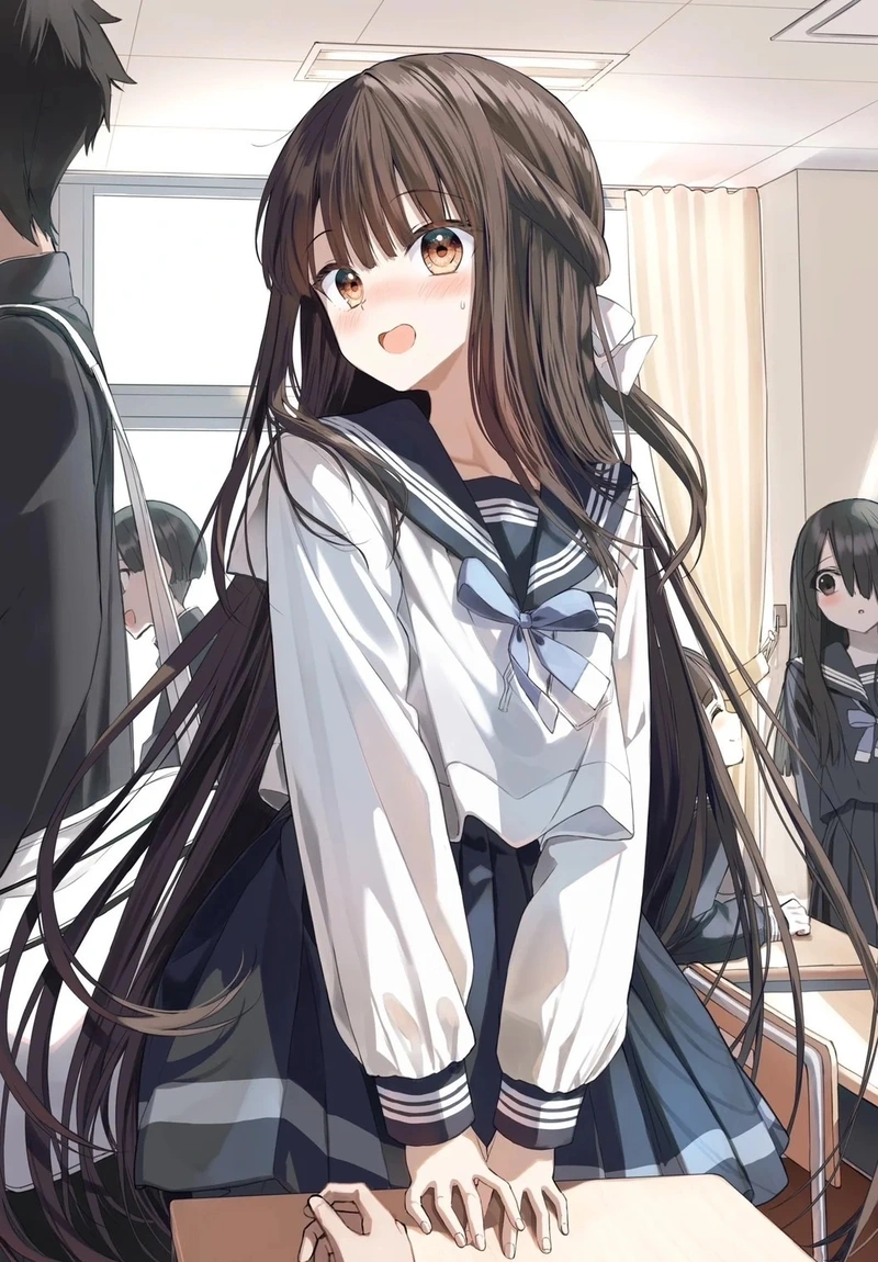 Ảnh anime học đường với cảnh tan trường quen thuộc