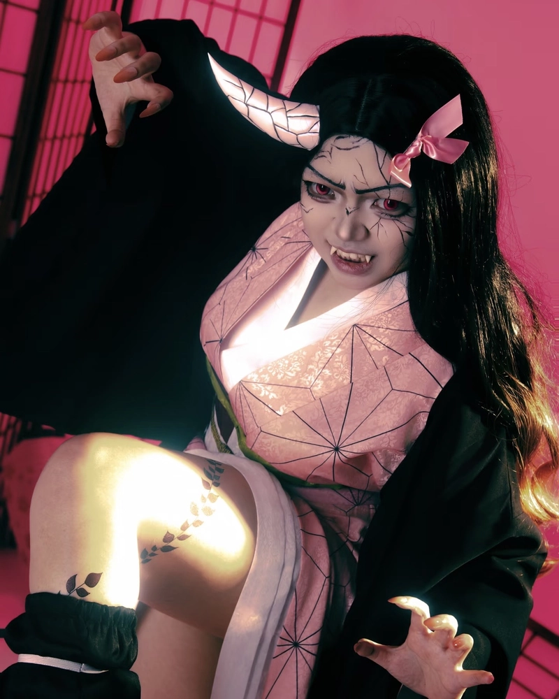 Hình ảnh cosplay Nezuko với mái tóc bồng bềnh tự nhiên