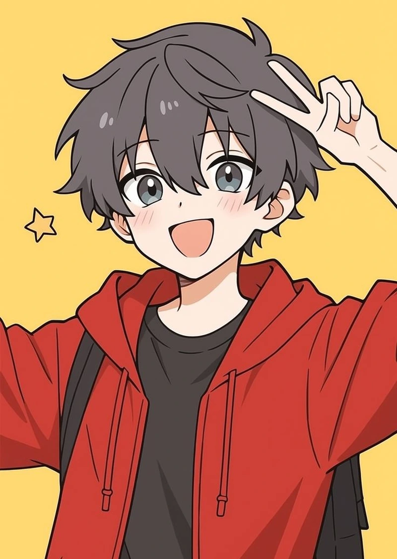 Mái tóc bồng bềnh đặc trưng của anime cute nam