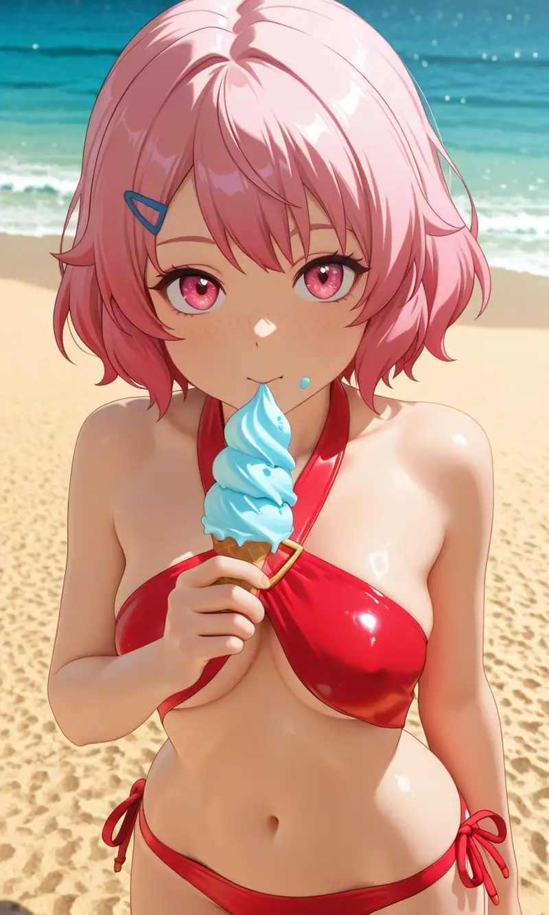 Gái xinh anime bikini biển nét mặt gợi cảm