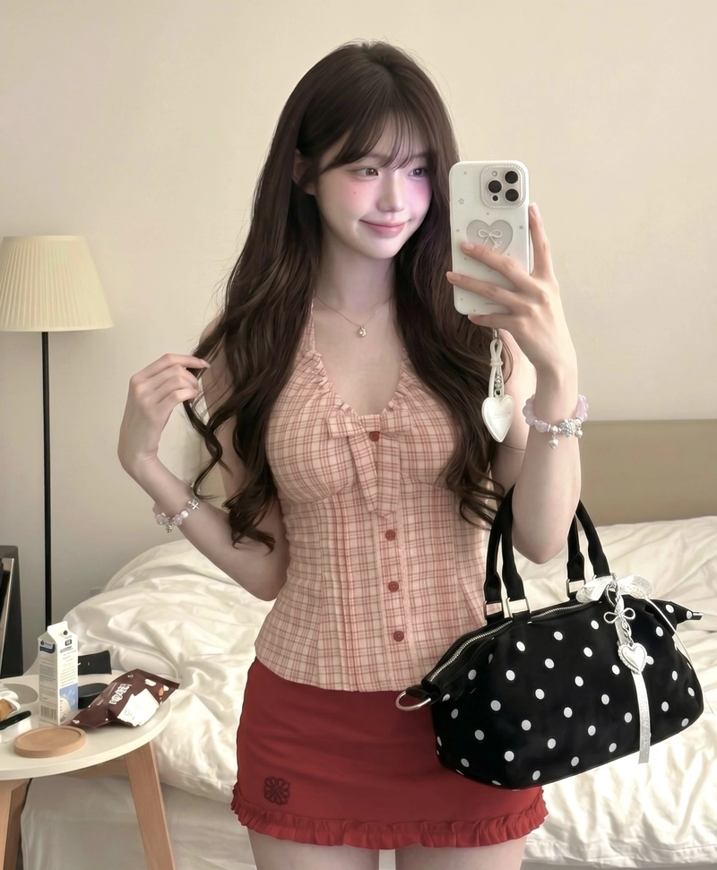 Ảnh trẻ trung của gái khi tạo dáng trước gương