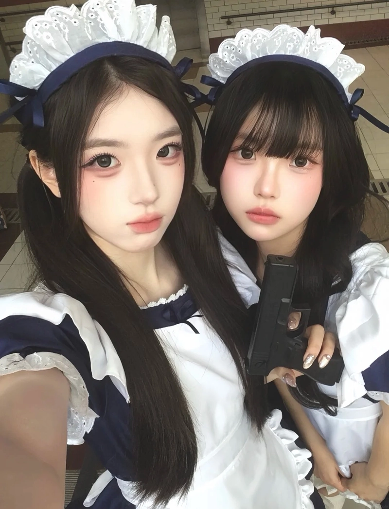 Hai gái xinh mặc đồ hầu gái đáng yêu
